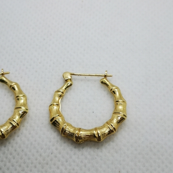 14k bamboo  styled hoops - Picture 2 of 4